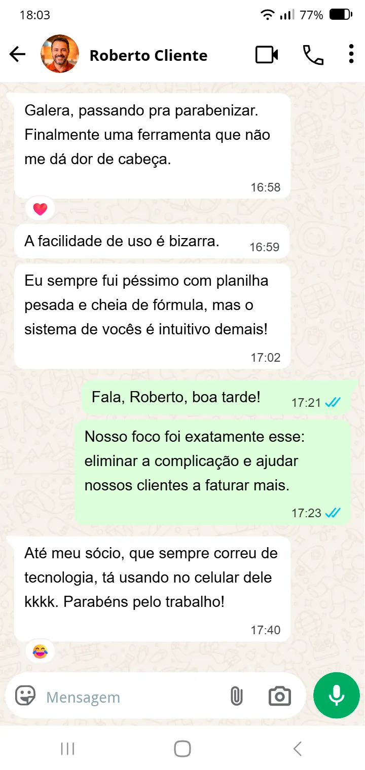Conversa real de cliente da Precificação Certa — depoimento 5 de 5